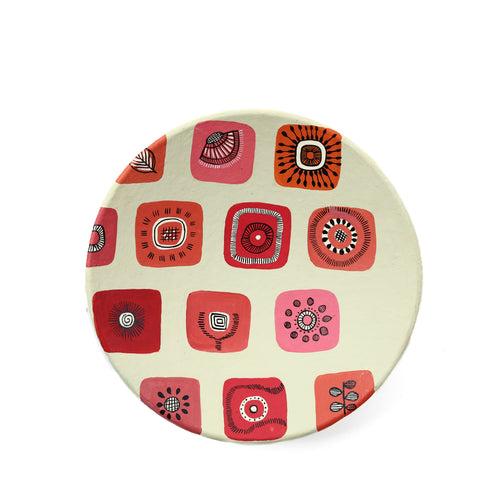 'Warli Square' Pink Handpainted Terracotta Decorative Wall Plate, 9 Inch