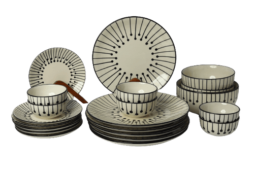 'Dripping Lines' Ceramic Studio Pottery Dinner Set of 6, 21 Piece