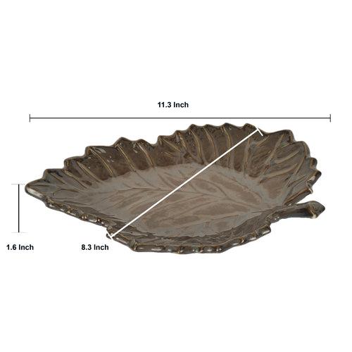 'Serrated Brown Leaf' Ceramic Studio Pottery Serving Platter