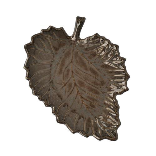 'Serrated Brown Leaf' Ceramic Studio Pottery Serving Platter