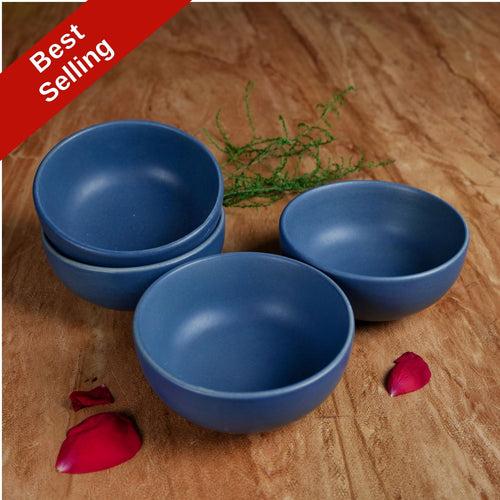 'Pastel Blue' Ceramic Veg Serving Bowls (Set of 6, 150 ML)