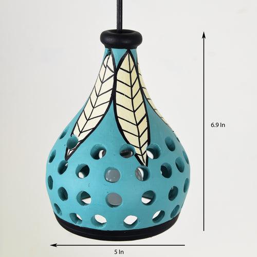 "Ethnic Lantern" Terracotta Handcrafted Hanging Lamp In Blue Color