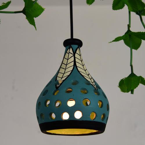 "Ethnic Lantern" Terracotta Handcrafted Hanging Lamp In Blue Color