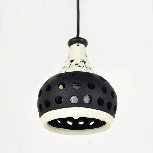 'Ethnic Lantern' Terracotta Handmade Hanging Lamp (Black & White)