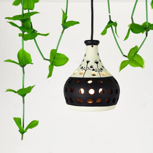 'Ethnic Lantern' Terracotta Handmade Hanging Lamp (Black & White)