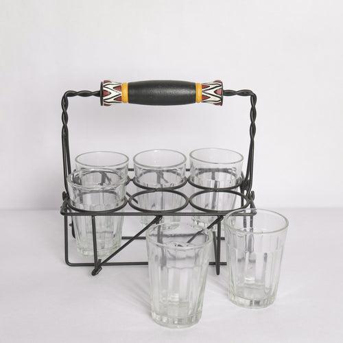 Tribal Design Cutting Chai Glasses With Stand