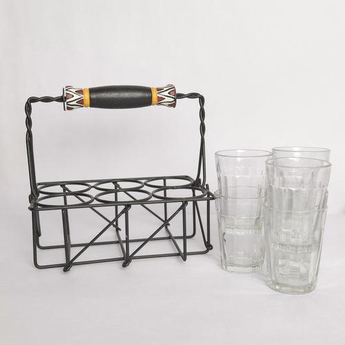 Tribal Design Cutting Chai Glasses With Stand