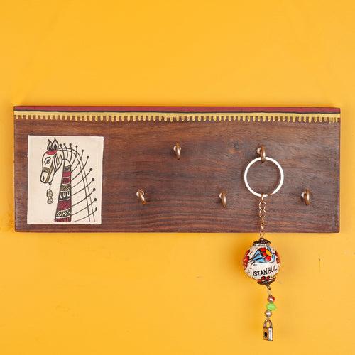 'Horse On Plank' Madhubani Handcrafted Wooden Key Holder