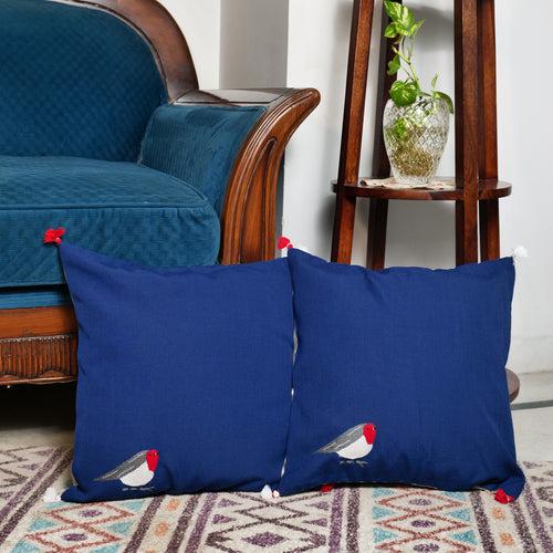 'Bird In The Sky' Hand Embroidered Linen Cushion Covers, Set of 5 (16 x 16 Inch)