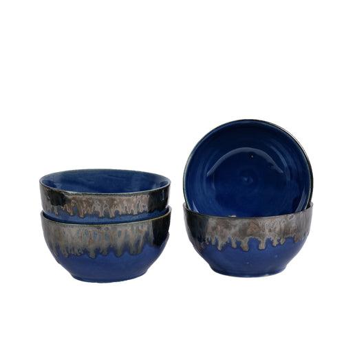 'Sapphire Dribble' Ceramic Dinner Bowls, (220 ml)