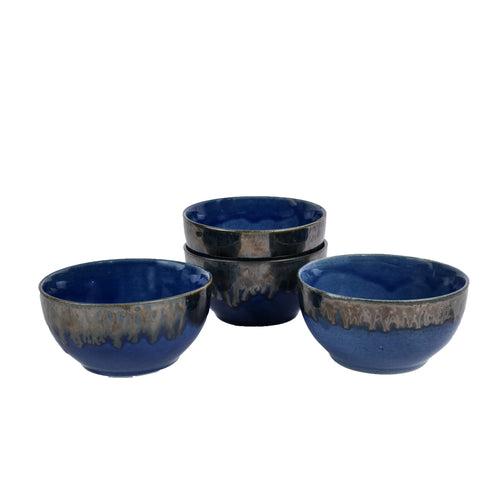 'Sapphire Dribble' Ceramic Dinner Bowls, (220 ml)