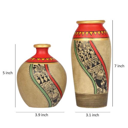 Decorative Terracotta Vase in Red and Beige Color (Set of 2)