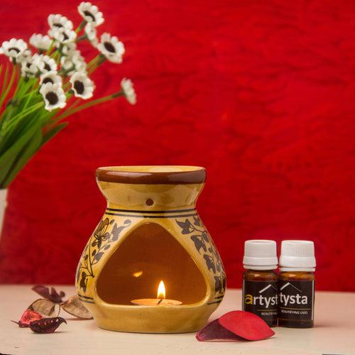 Flower Ceramic Aroma Oil Burner With Two Fragrance