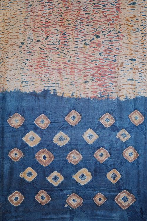 Hand woven high desi tussar with stitch shibori pattren in natural dye