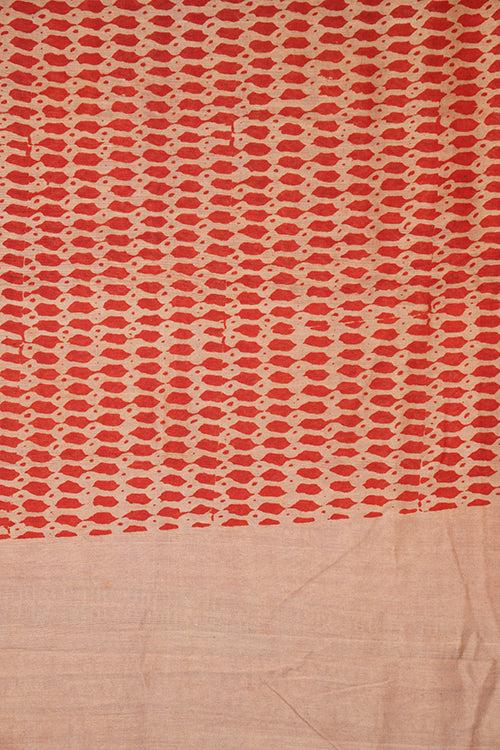 Hand woven cotton x tussar block print natural dye sari