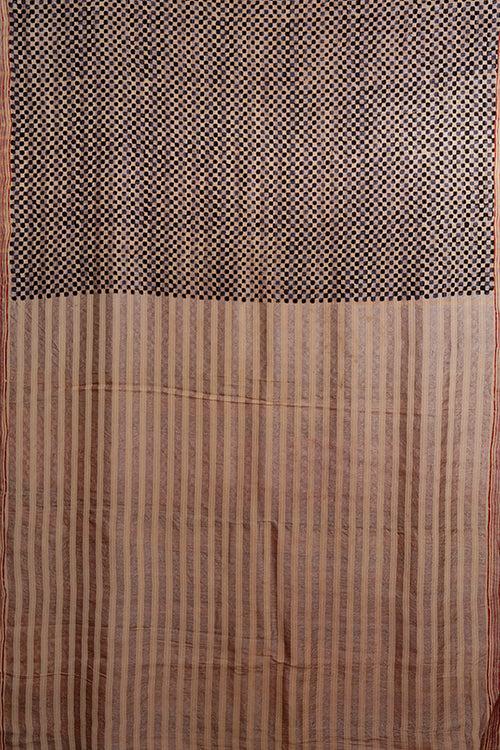 Hand woven tussar signature weave, block printed with natural dyes sari