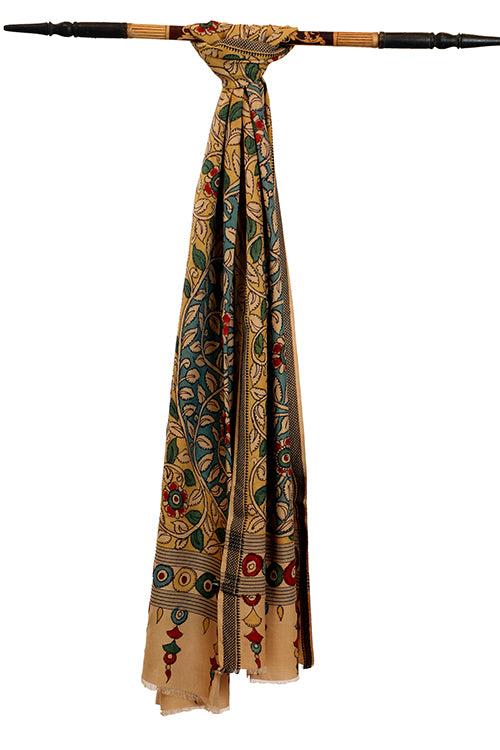 Natural Dye Hand-Painted Kalamkari Tussar Dupatta