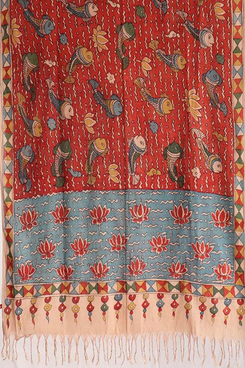 Natural Dye Hand-Painted Kalamkari Cotton X Silk Stole