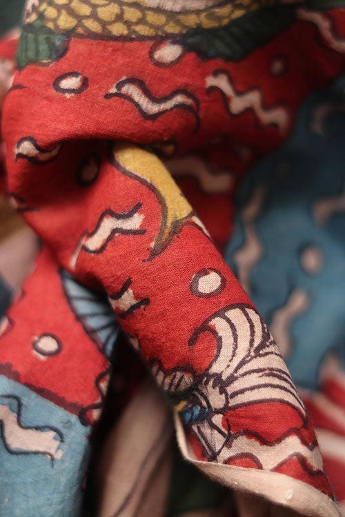 Natural Dye Hand-Painted Kalamkari Cotton X Silk Stole