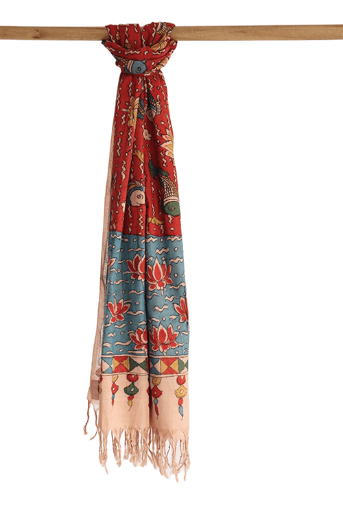 Natural Dye Hand-Painted Kalamkari Cotton X Silk Stole