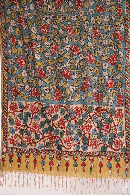 Natural Dye Hand-Painted Kalamkari Cotton X Silk Stole