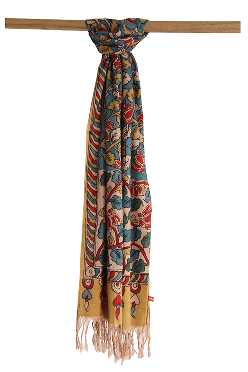 Natural Dye Hand-Painted Kalamkari Cotton X Silk Stole