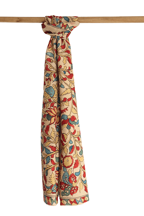 Natural Dye Hand-Painted Kalamkari Silk Stole