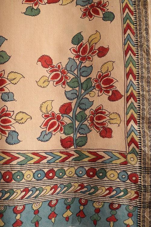 Natural Dye Hand-Painted Kalamkari Tussar Dupatta