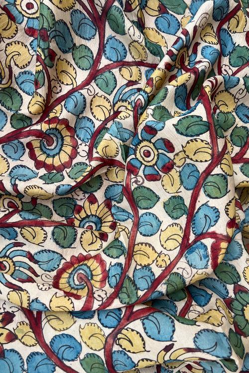 Natural Dye Hand-Painted Kalamkari Silk Fabric