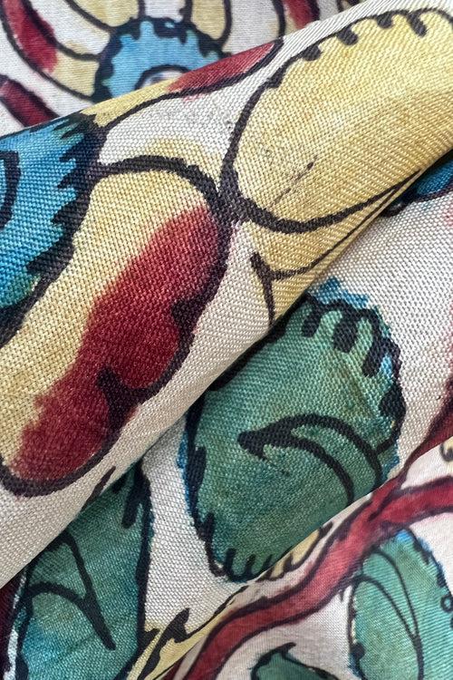 Natural Dye Hand-Painted Kalamkari Silk Fabric