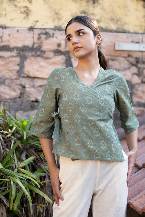 Handwoven 'HARMONY' Ikat Cotton Wrap Top