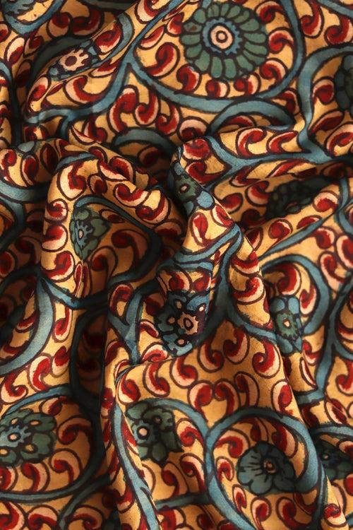 Natural Dye Hand-Painted Kalamkari Silk Fabric