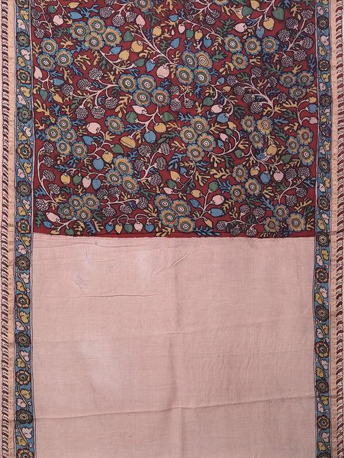 Natural Dye Hand-Painted Kalamkari Tussar x Cotton Sari