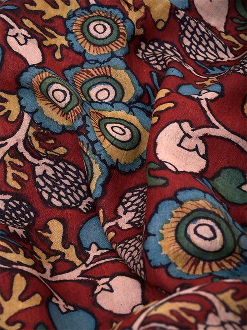 Natural Dye Hand-Painted Kalamkari Tussar x Cotton Sari