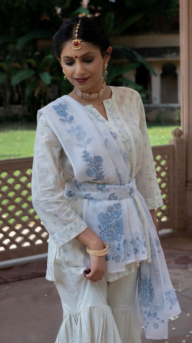 White Hand Block Print Top