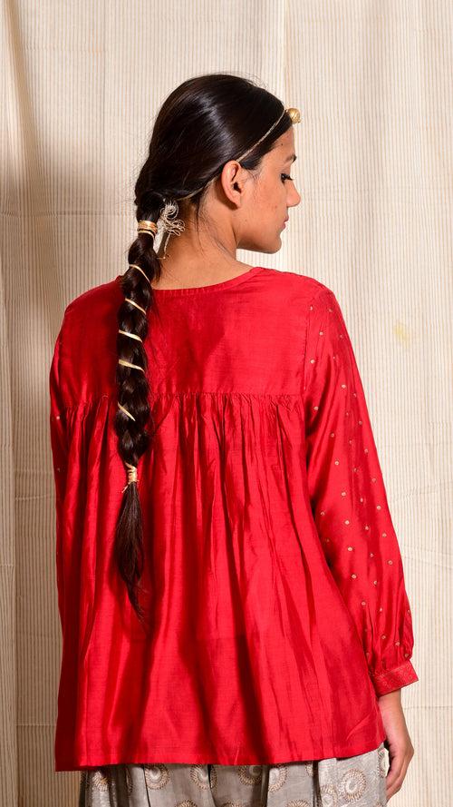 cotton silk red dyed top
