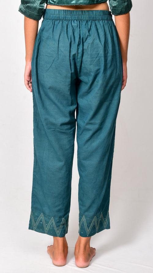 green solid pant