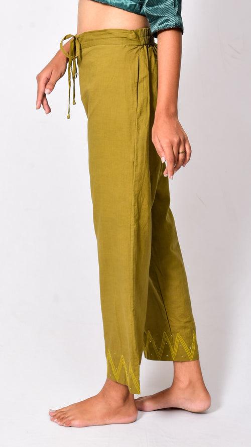 Light olive green solid pant