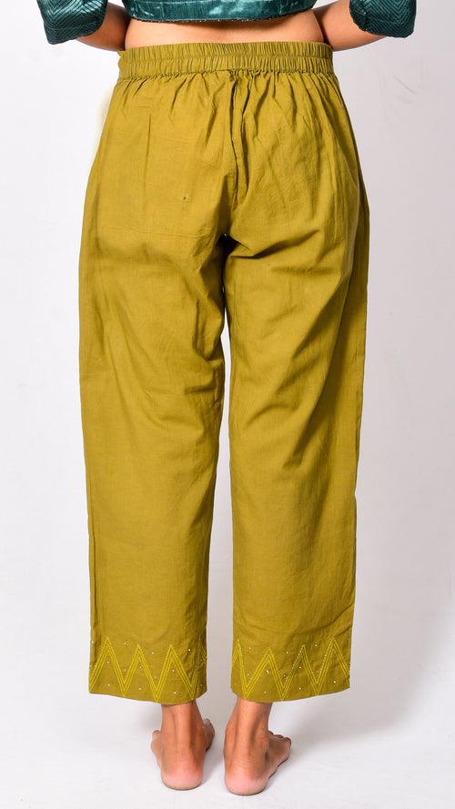 Light olive green solid pant