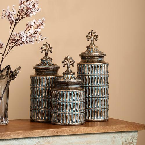 Azure and Bronze Ceramic Jar with Lid (Single)