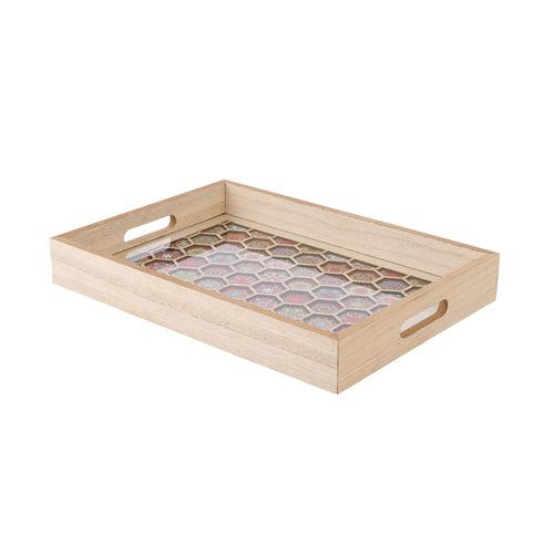 Beige Honeycomb Wooden Serving Tray (Set of 2)