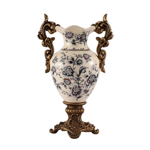 Blue Regal Ceramic Vase with Gold Handles