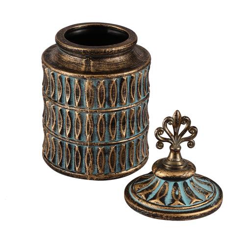 Azure and Bronze Ceramic Jar with Lid (Single)