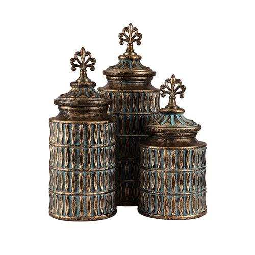Azure and Bronze Ceramic Jar with Lid (Single)