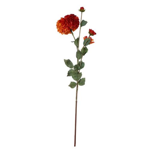 Orange Red Dahlia Faux Flower Stick (Single)