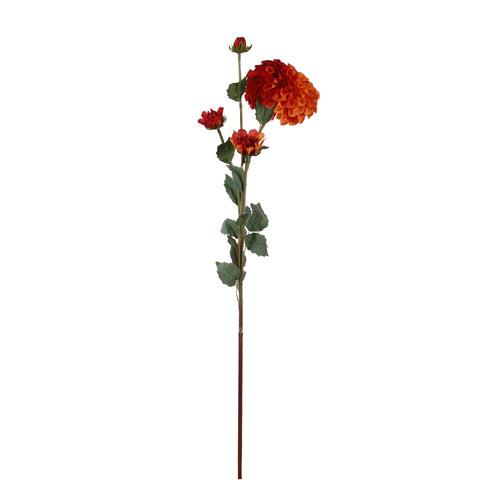 Orange Red Dahlia Faux Flower Stick (Single)