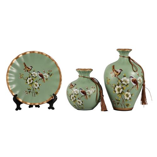 Floral Decorative Vase Set Oval (Olive)