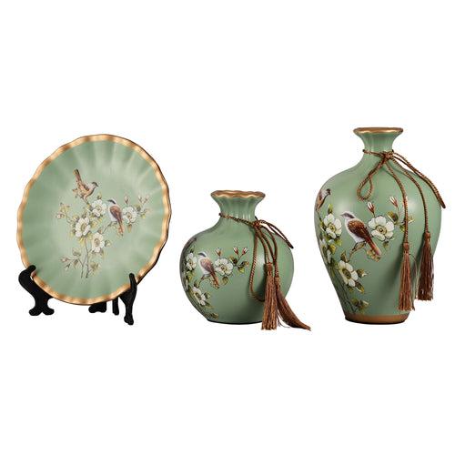 Floral Decorative Vase Set Oval (Olive)