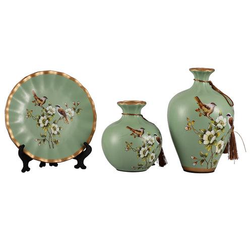 Floral Decorative Vase Set Oval (Olive)