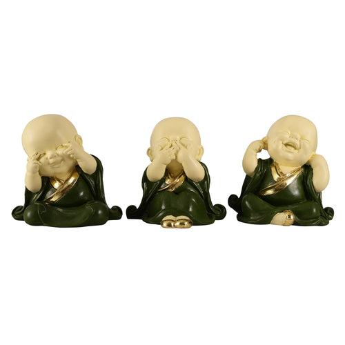 Green Three Pose Laughing Buddha (Set of 3)